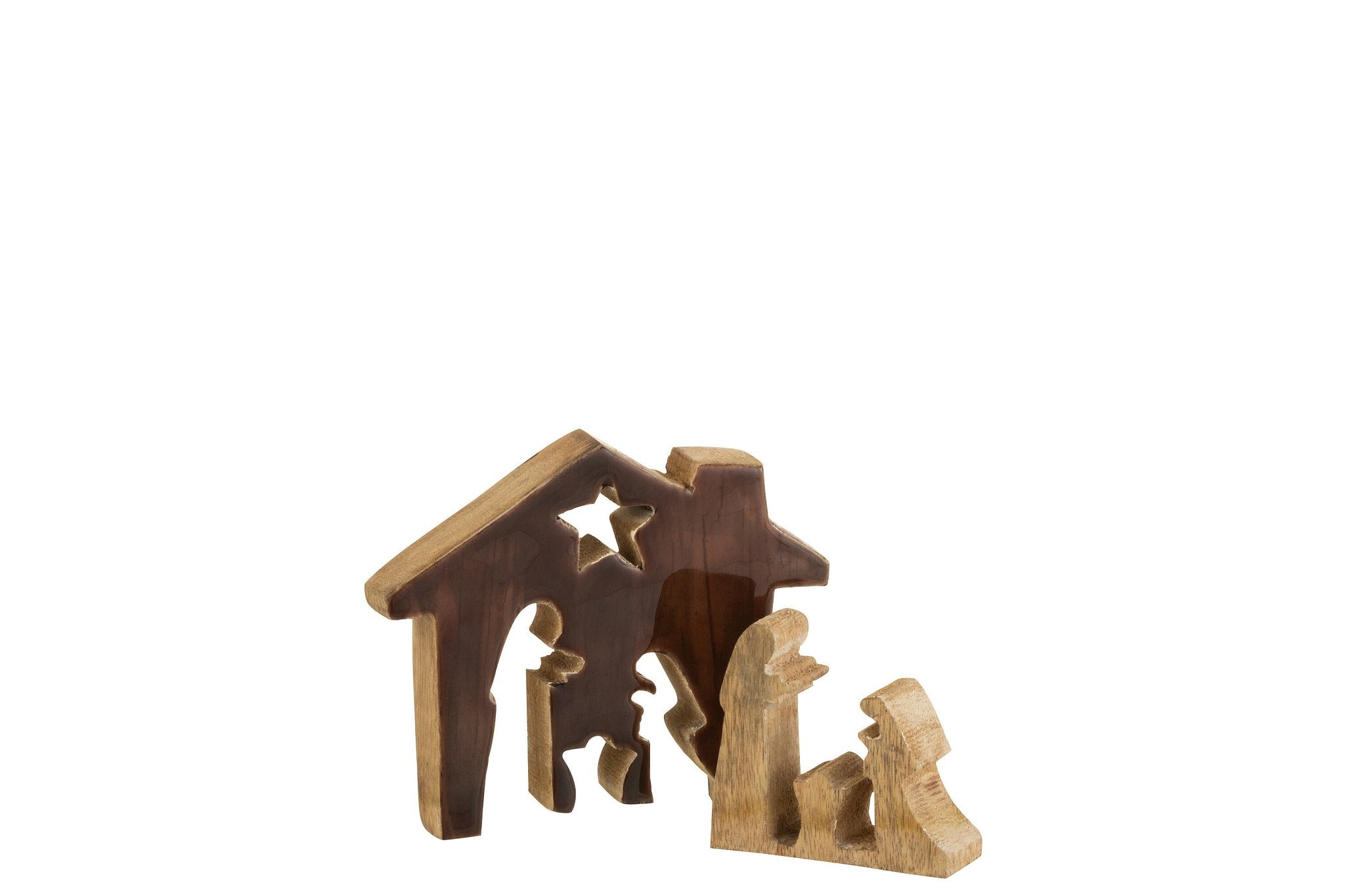 J-Line Kerstcadeau - Kribbe in huisvorm - hout, bruin, naturel - formaat small - Kerstmis decoratie
