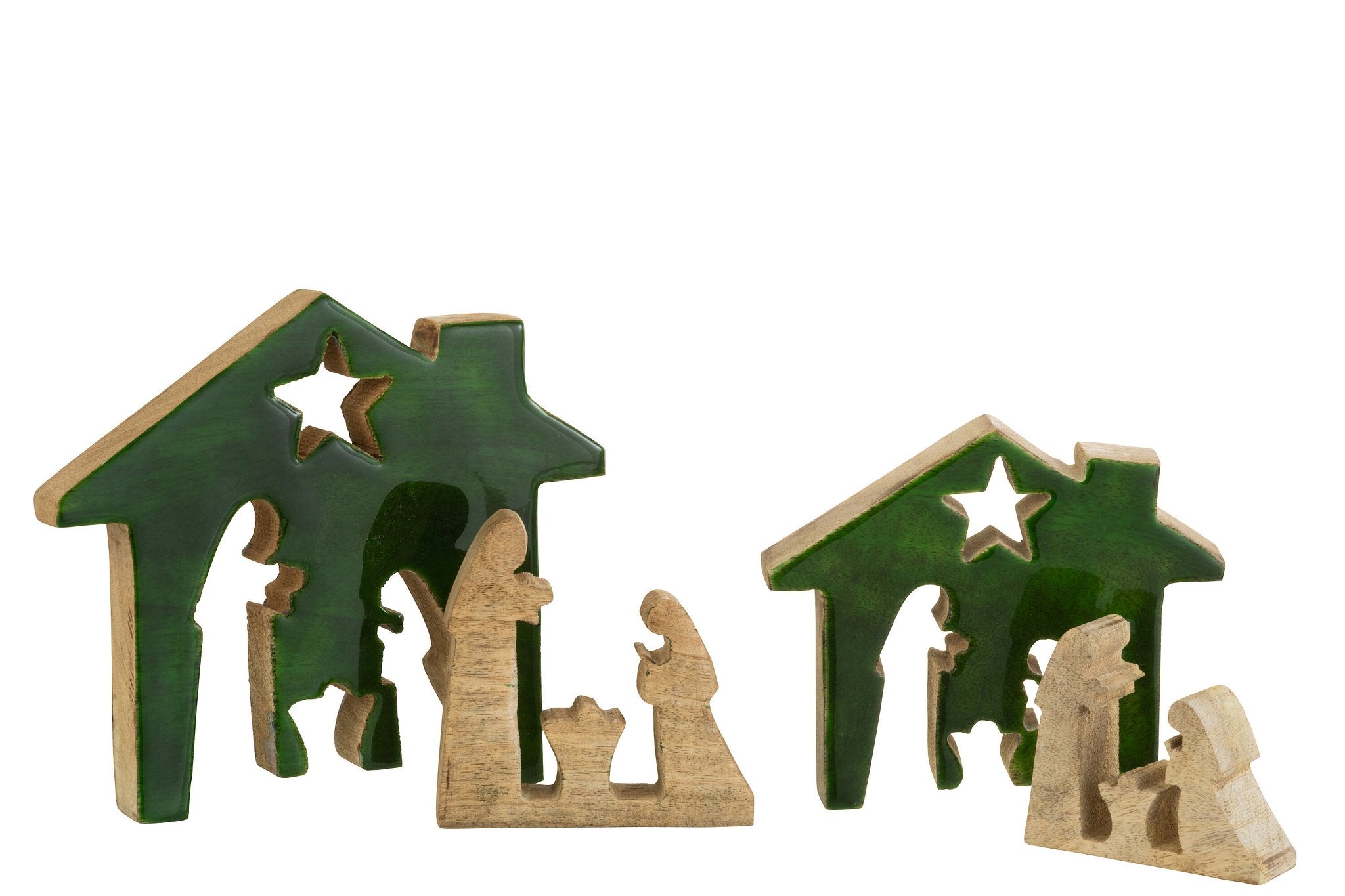 J-Line Kerstcadeau - Kribbe in huisvorm - hout, groen, naturel - formaat large - Kerstmis decoratie