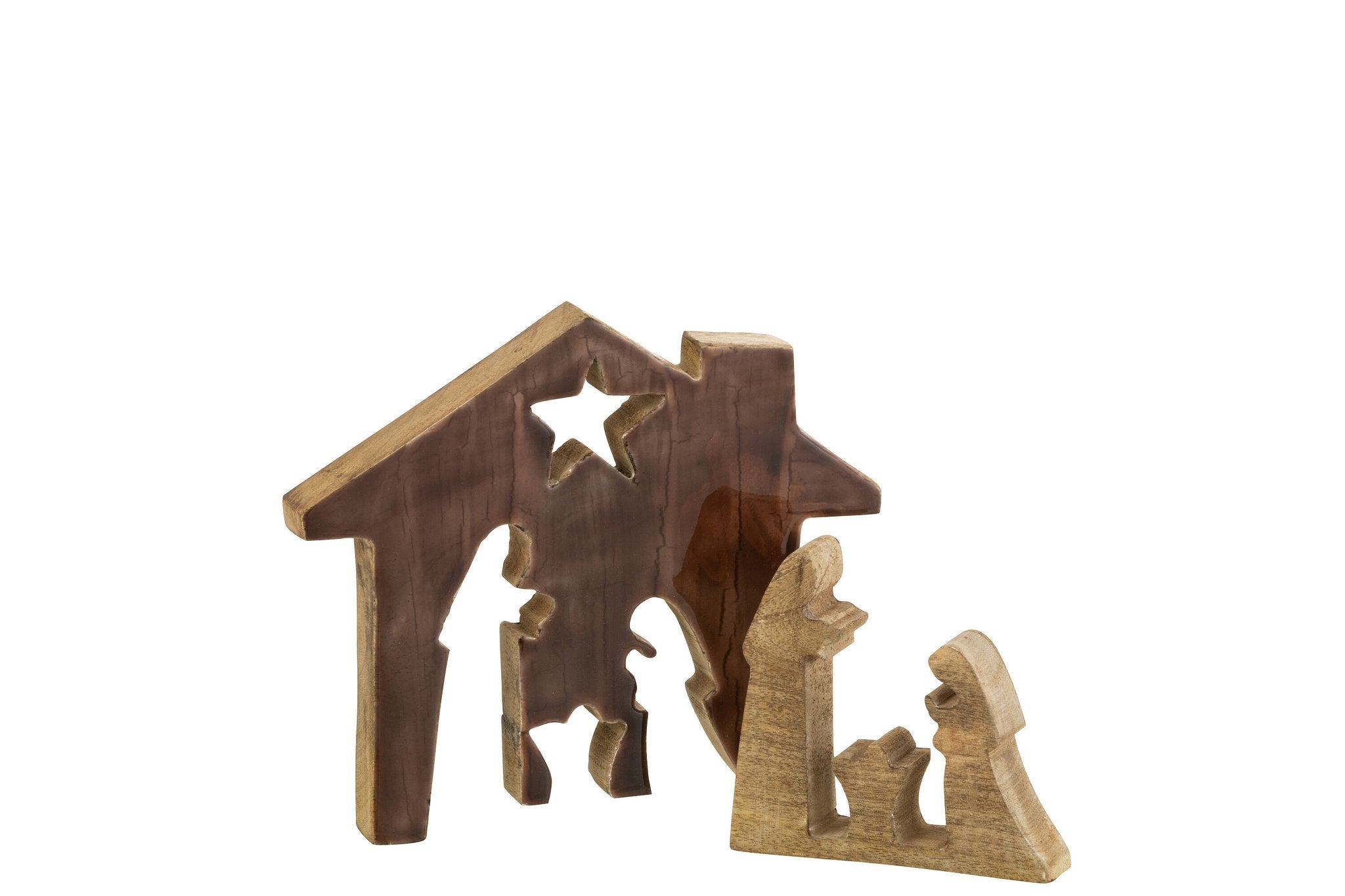J-Line Kerstcadeau - Kribbe in huisvorm - hout, bruin, naturel - formaat large - Kerstmis decoratie