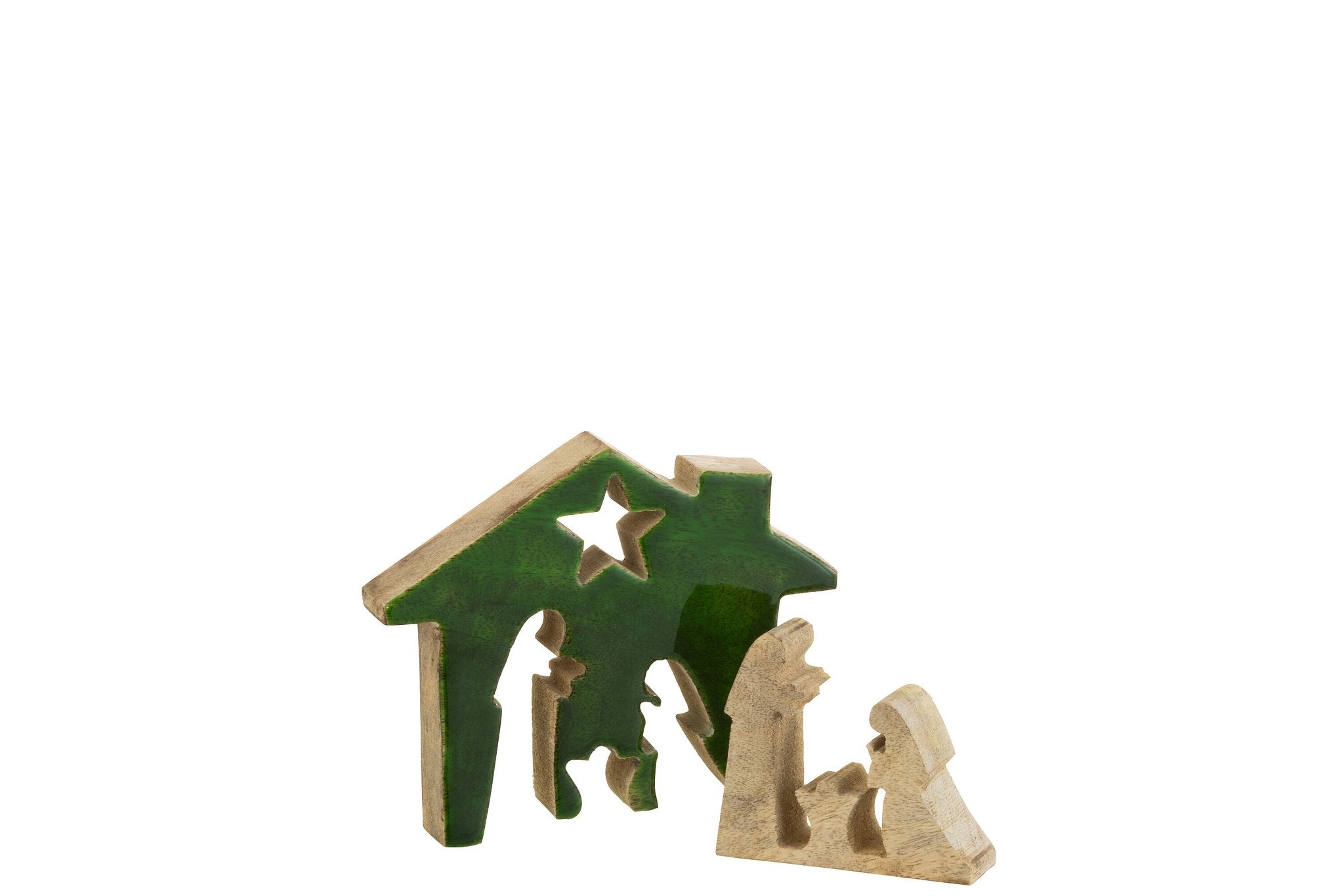 J-Line Kerstcadeau - Kribbe in huisvorm - hout, groen, naturel - formaat small - Kerstmis decoratie