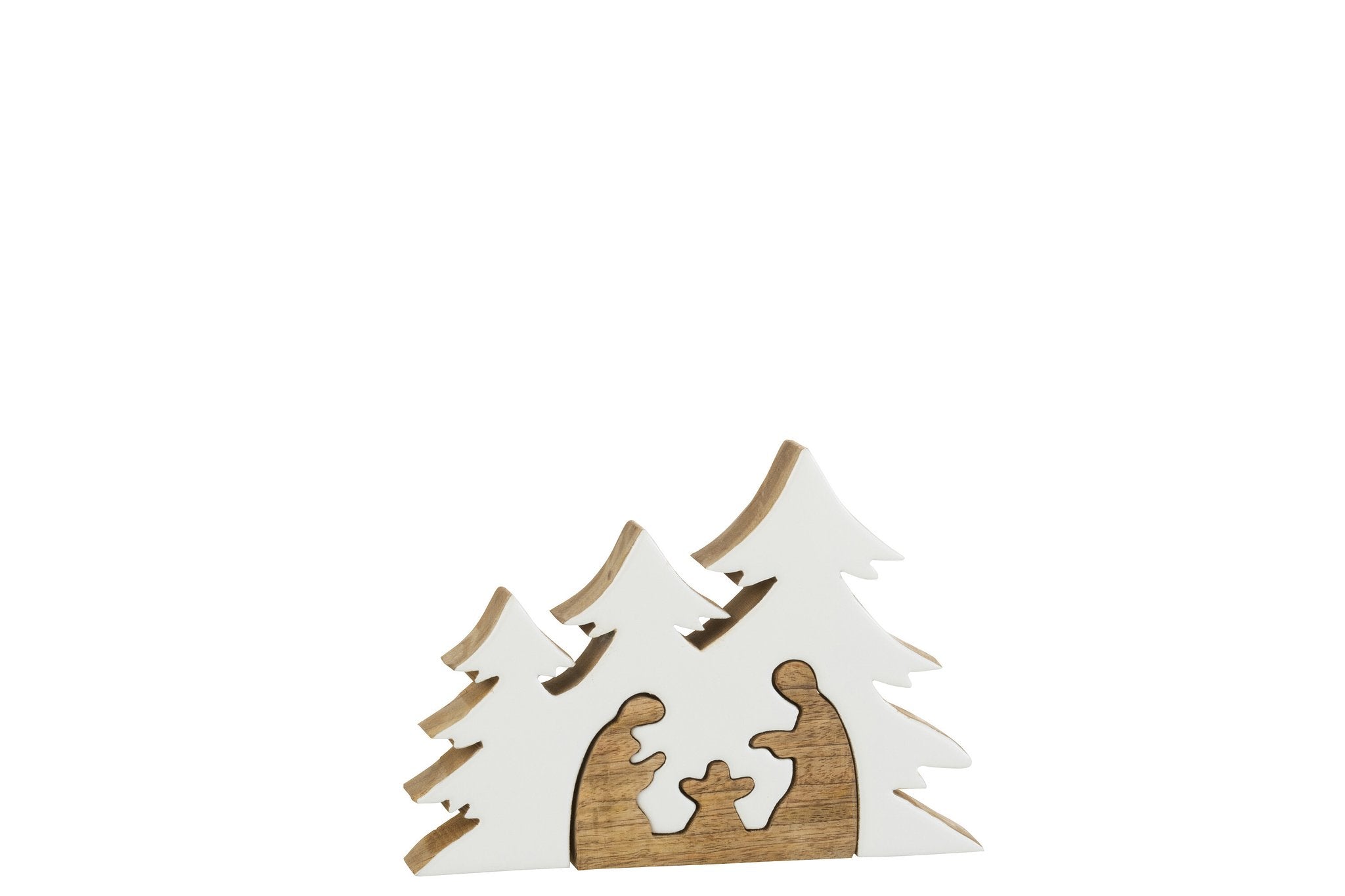 J-Line Kerstcadeau - Kribbe in denneboom - hout, wit, naturel - Kerstmis decoratie