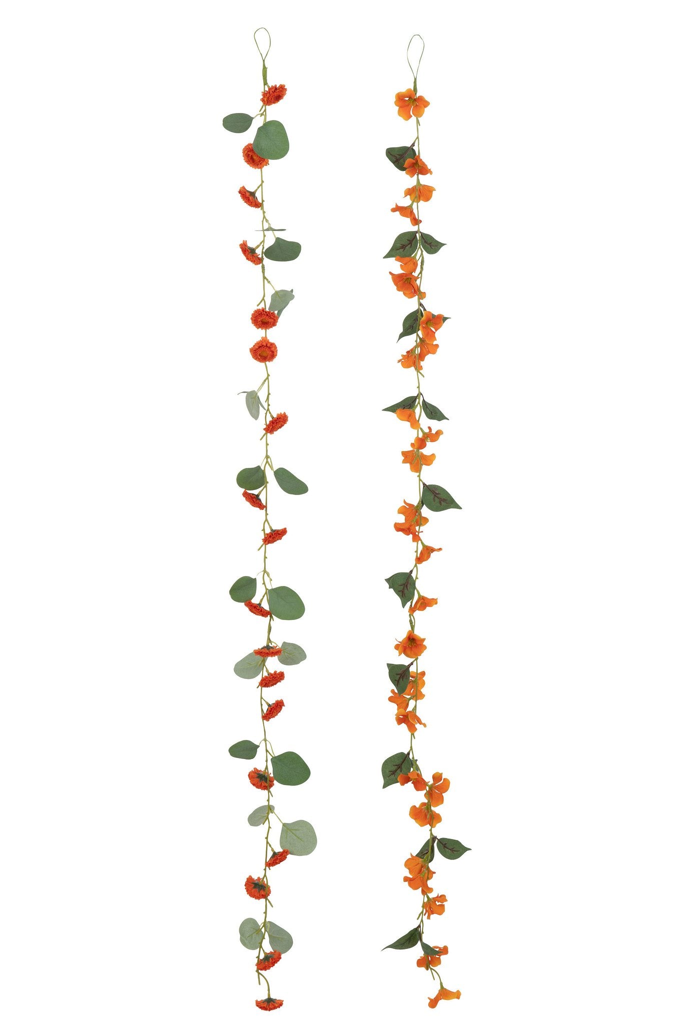 J-Line slinger Bloemen+ blaadjes - kunststof - oranje/groen - 2 stuks