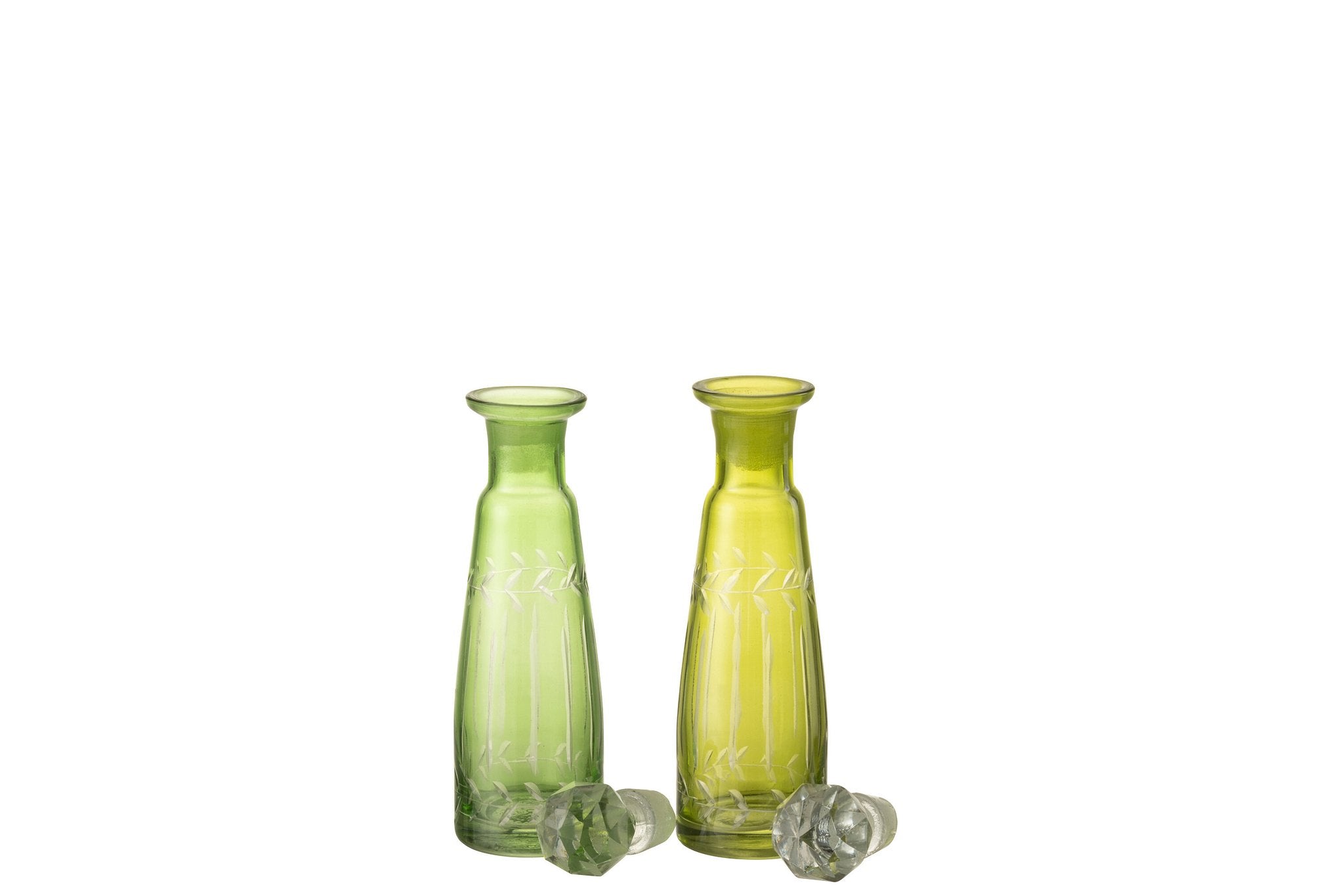 J-Line karaf Bladeren - glas - groen - medium - 2 stuks