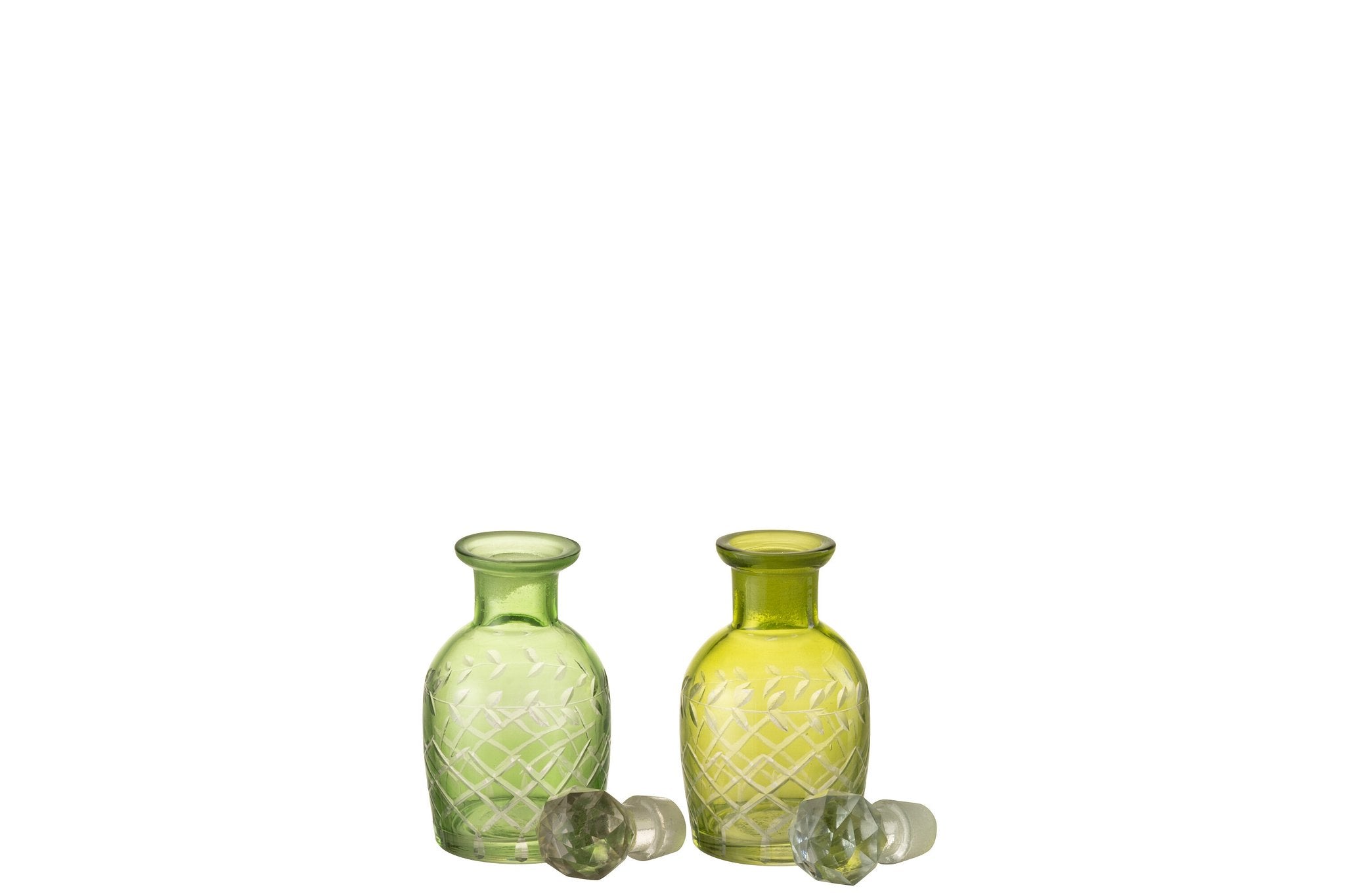 J-Line karaf Bladeren - glas - groen - small - 2 stuks