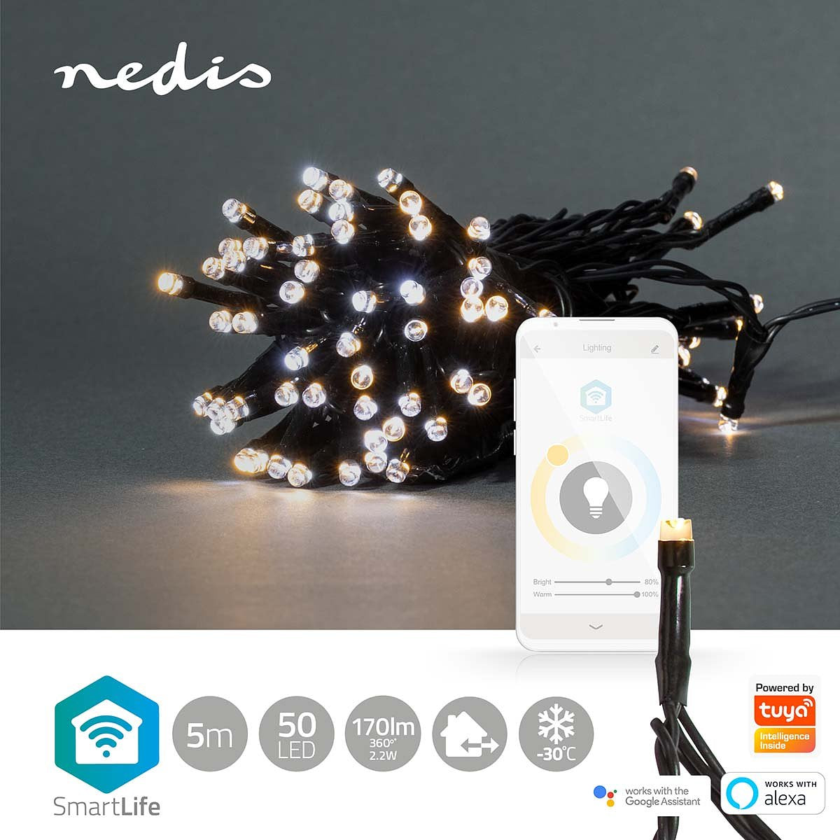 SmartLife Decoratieve LED | Wi-Fi | Warm tot koel wit | 50 LED's | 5.00 m | Android / IOS Nedis