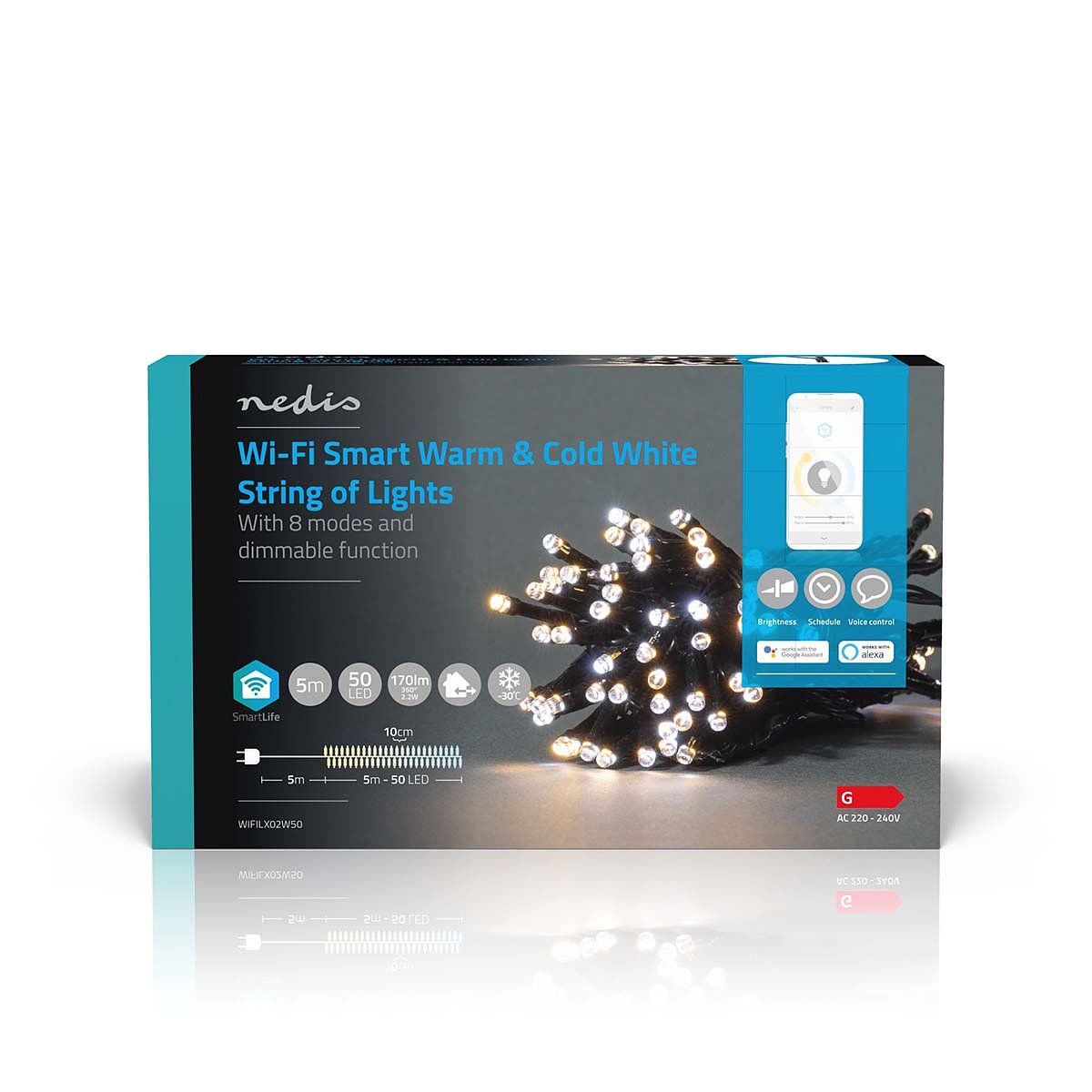 Nedis SmartLife Decoratieve LED | Wi-Fi | Warm tot koel wit | 50 LED's | 5.00 m | Android / IOS