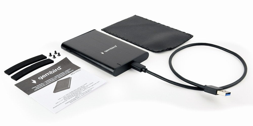 USB 3.1 2.5' SATA HDD/SSD behuizing met USB-C poort, geborsteld aluminium, Zwart