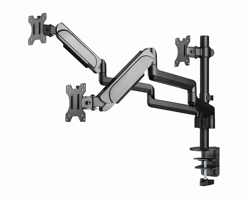 Dubbele gasgeveerde bureau-arm voor 3 monitoren