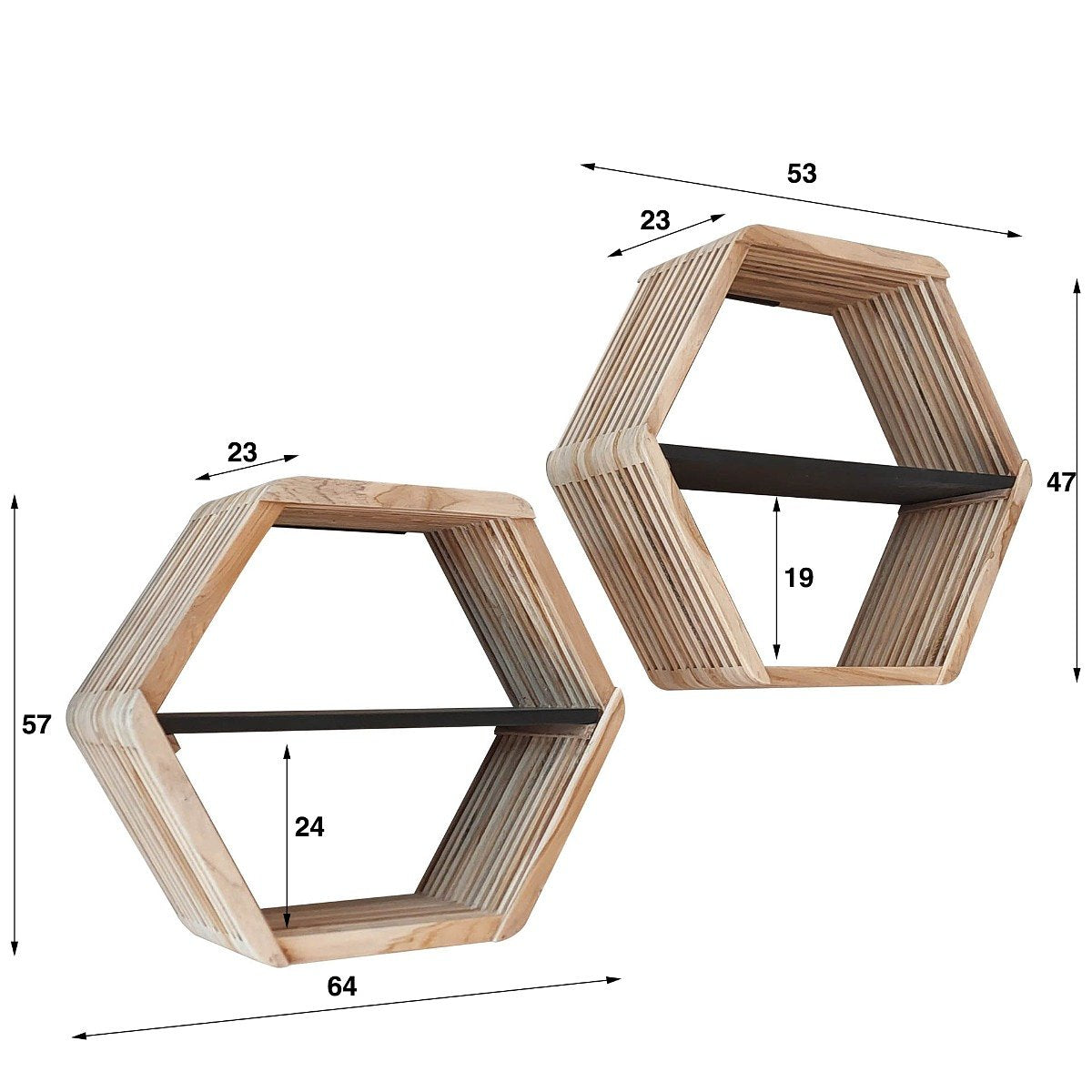 AnLi Style Wandschap set/2 hexagon Teakhout verweerd