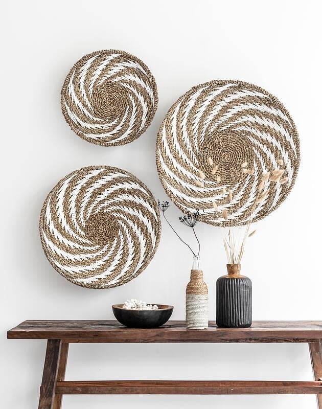 MUST Living Wall panel Whirl WHITE, set of 3,Ø41x11 cm / Ø51x13 cm / Ø61x14 cm, Natural / White,...