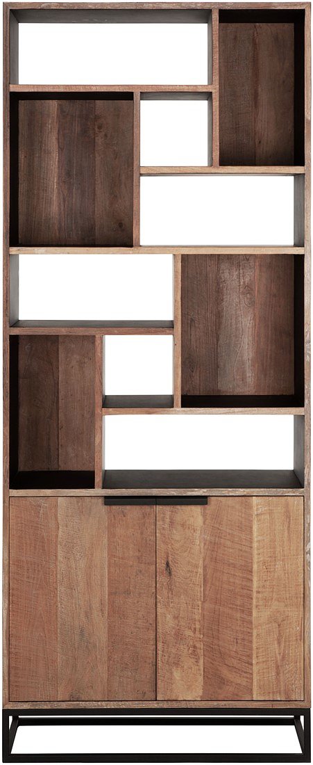DTP Home Bookrack Cosmo, 2 doors, 10 open racks,215x90x35 cm, recycled teakwood