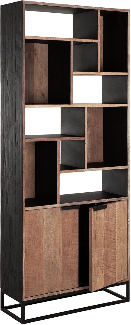 DTP Home Bookrack Cosmo, 2 doors, 10 open racks,215x90x35 cm, recycled teakwood