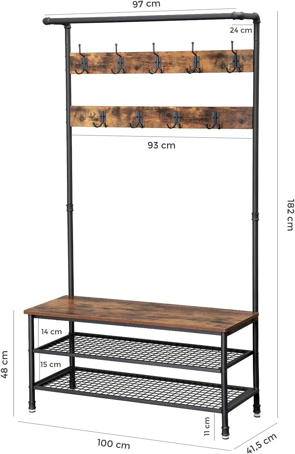 Kapstok met schoenenrek - Zwart - Metaal - 100 x 41,5 x 182 cm