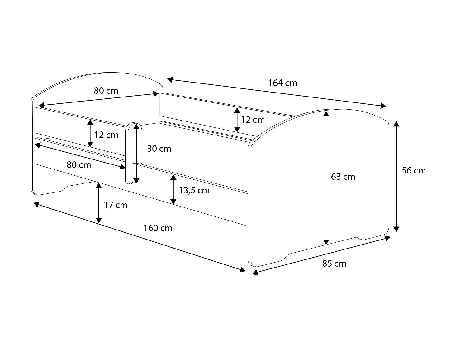 Kinderbed met spijlen - 160x80 - met kindergraphics - inclusief matras en frame