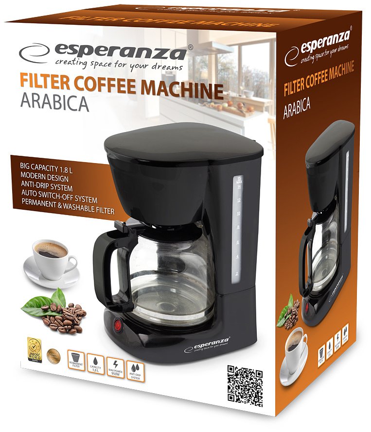 Esperanza Arabica Koffiezetapparaat (18-Kops, Anti-druppelfunctie, Herbruikbaar filter)