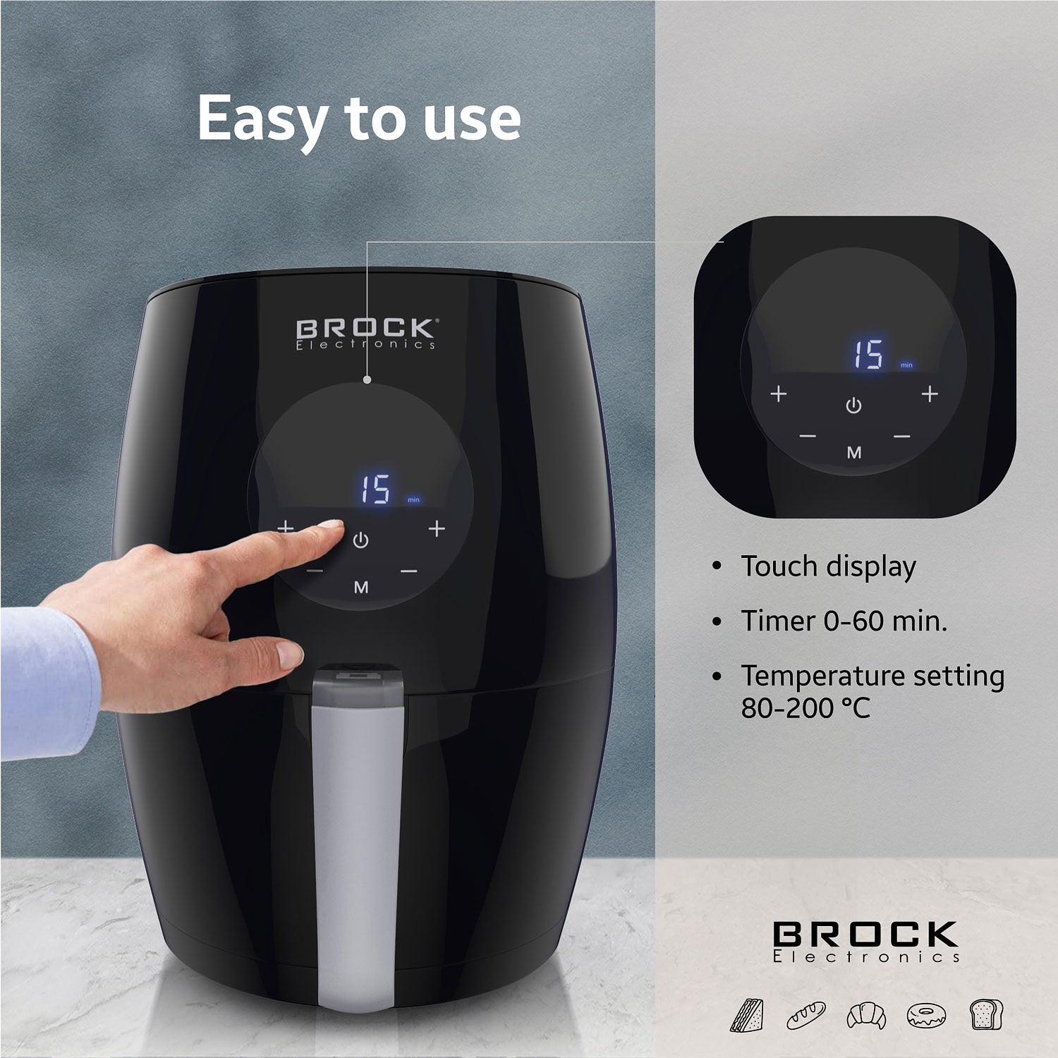 BROCK Electronics Airfryer AFD 3502 BK (3.5 liter, 1200W, Digitaal)