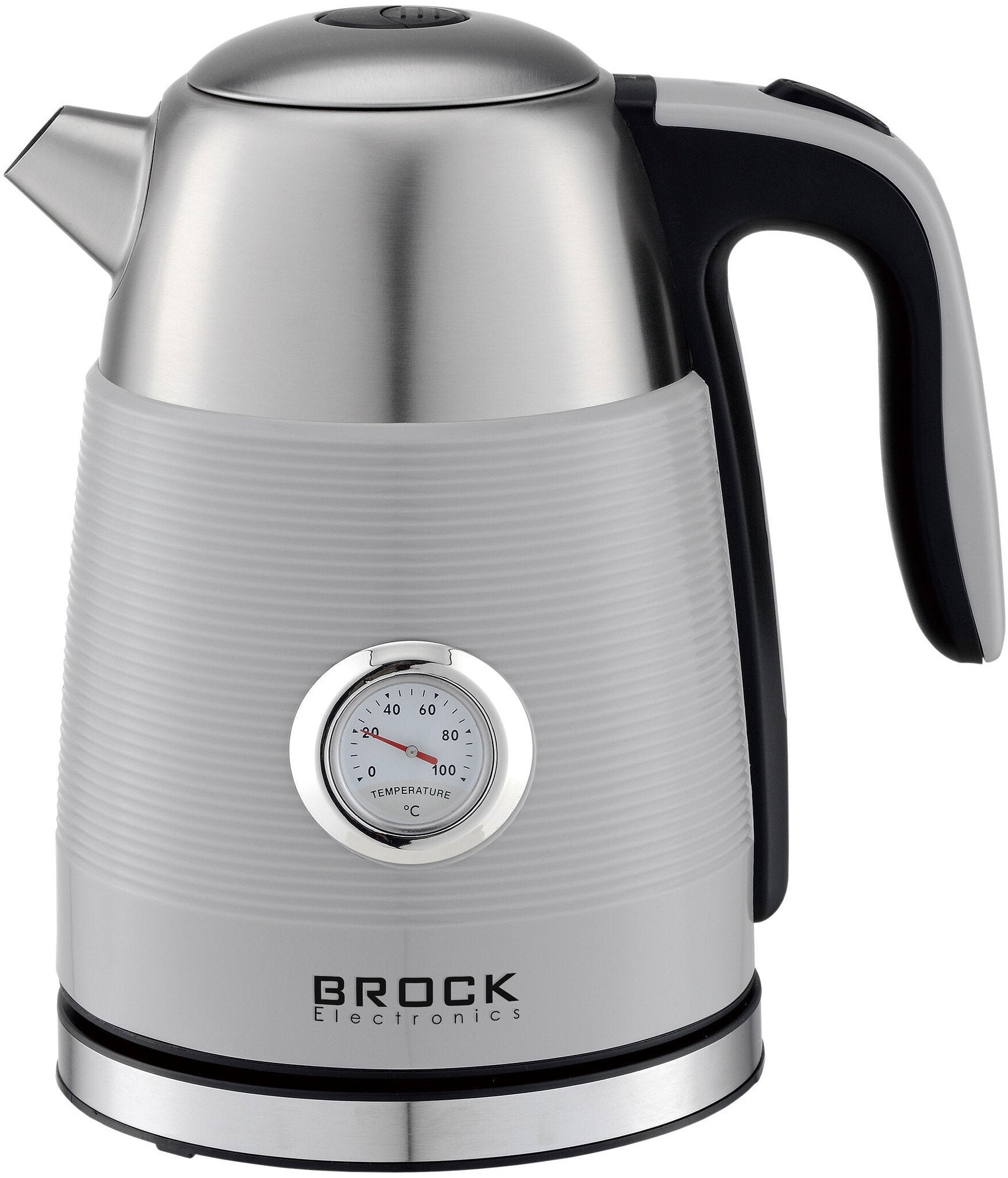 BROCK Electronics Waterkoker WK 9805 GY (Zilver, Thermometer, 1.7 liter)
