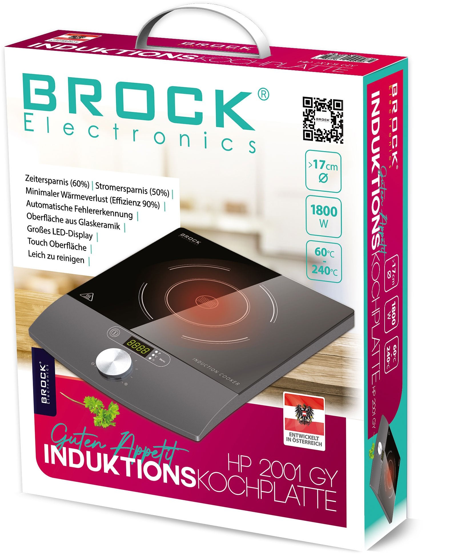 BROCK Electronics Inductiekookplaat HP 2001 GY (1800W, Glaskeramiek, Ø 17 cm)