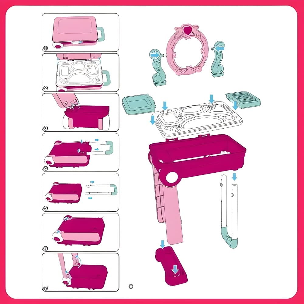 Speelgoed kaptafel met koffer - roze - draagbaar