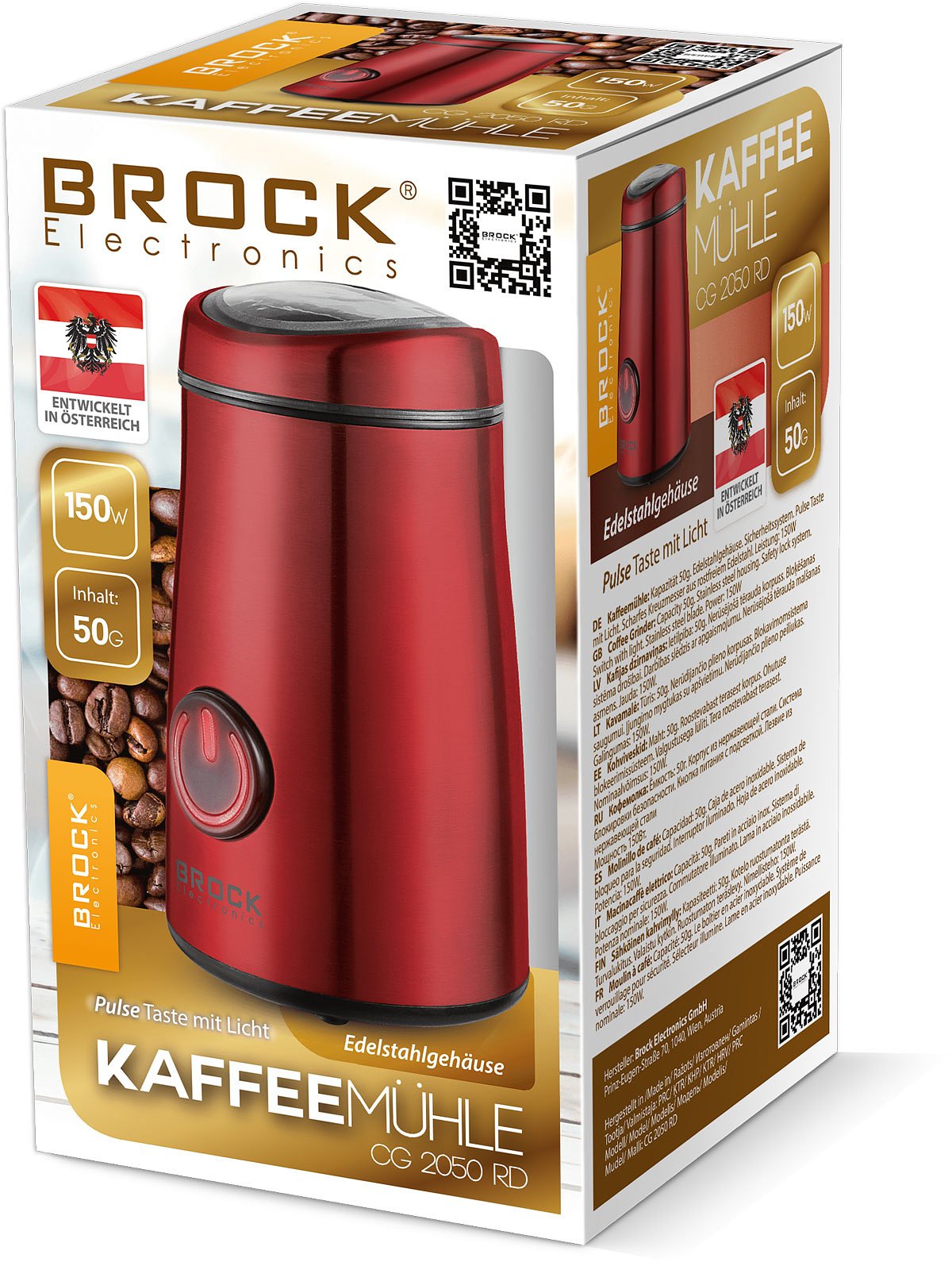 BROCK Electronics Elektrische Koffiemolen CG 2050 RD - Rood