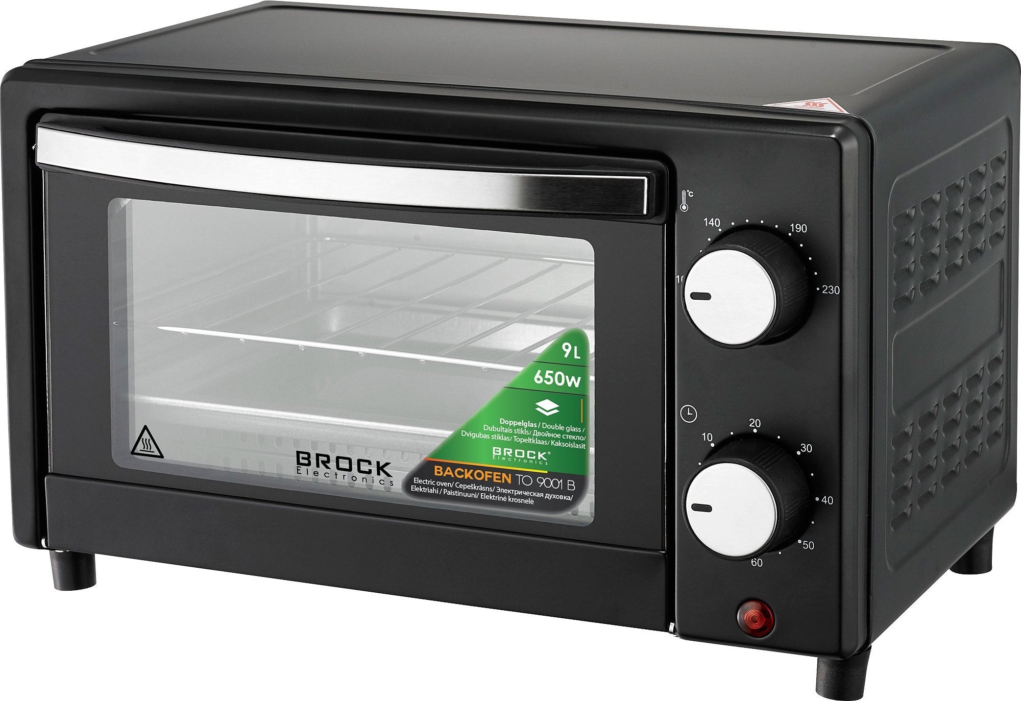 BROCK Electronics Mini Oven TO 9001 B (9 liter, 650W, Zwart)