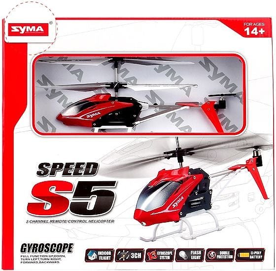 Syma S5 Speed 3-Channel RC Mini LED Helicopter - Red