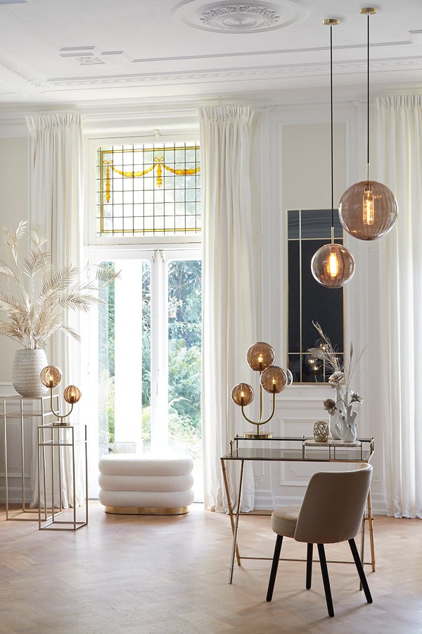 Light&living Zuil S/2 30x30x80+35x35x100 cm BILO licht goud+glas bruin