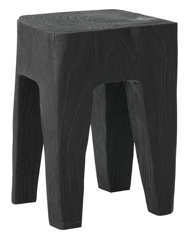 MUST Living Stool Vito Black,45x30x30 cm, black recycled teakwood with natural cracks