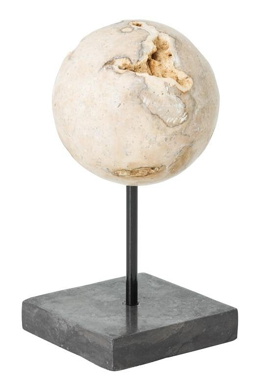 MUST Living Object Ball Cheese Stone,30xØ15 cm, cream marble with black marble stand