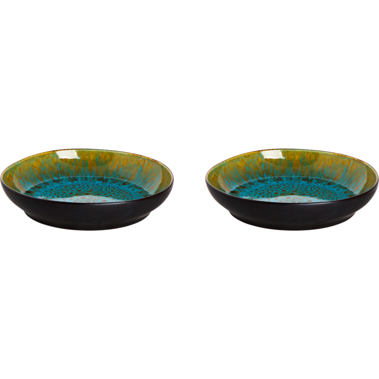 Palmer Plate deep Lotus 21 cm Black Turquoise Stoneware 2 piece(s)