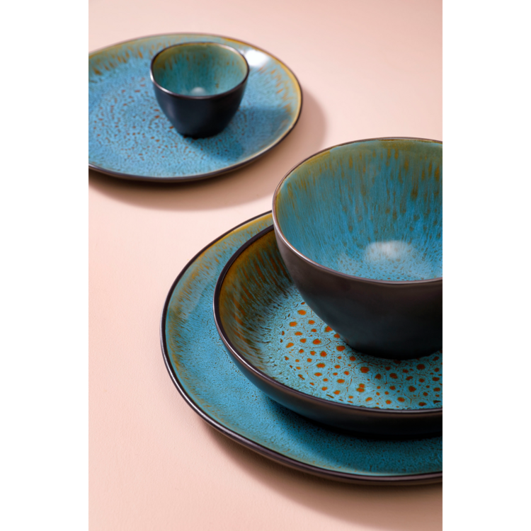 Palmer Plate deep Lotus 21 cm Black Turquoise Stoneware 2 piece(s)