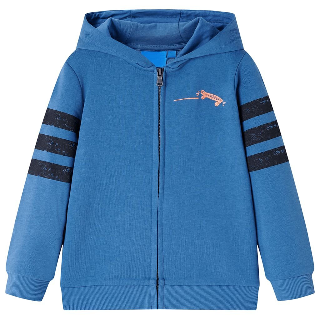 Kindervest met capuchon en rits skateboardprint 92 blauw