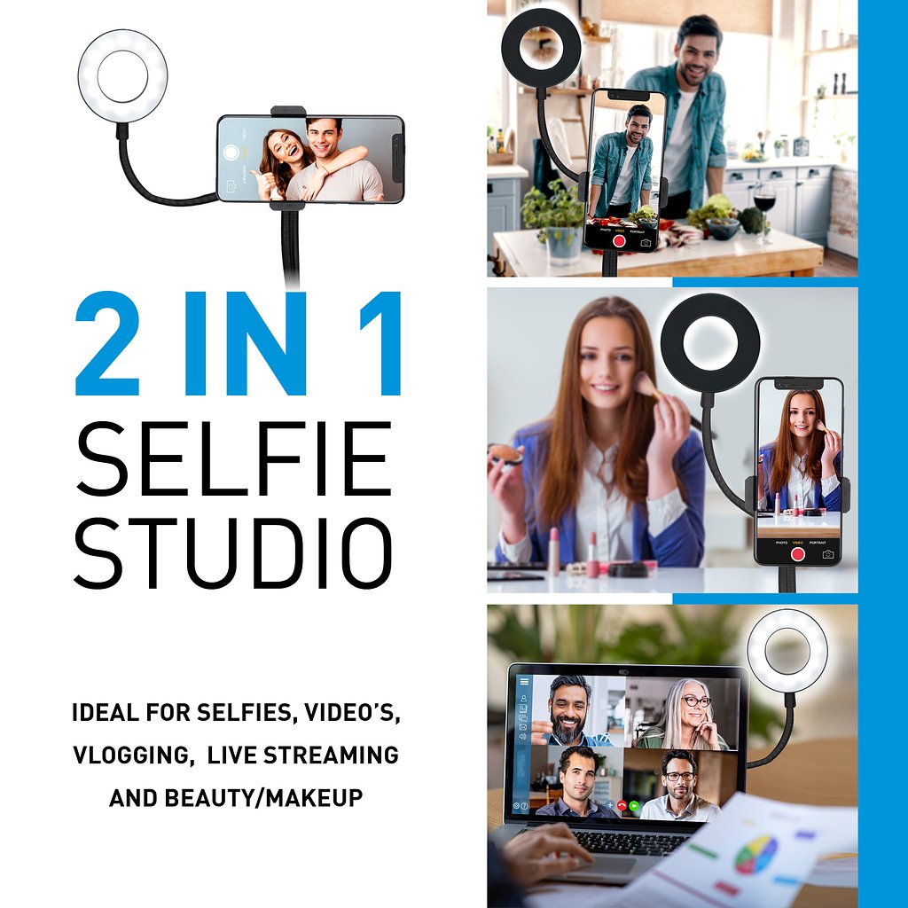 Selfie Studio Ringlamp met Klem 2 in-1