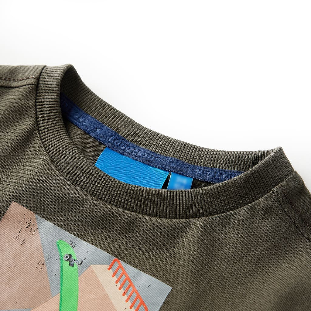 Kindershirt met lange mouwen skateboardprint 116 kakikleurig