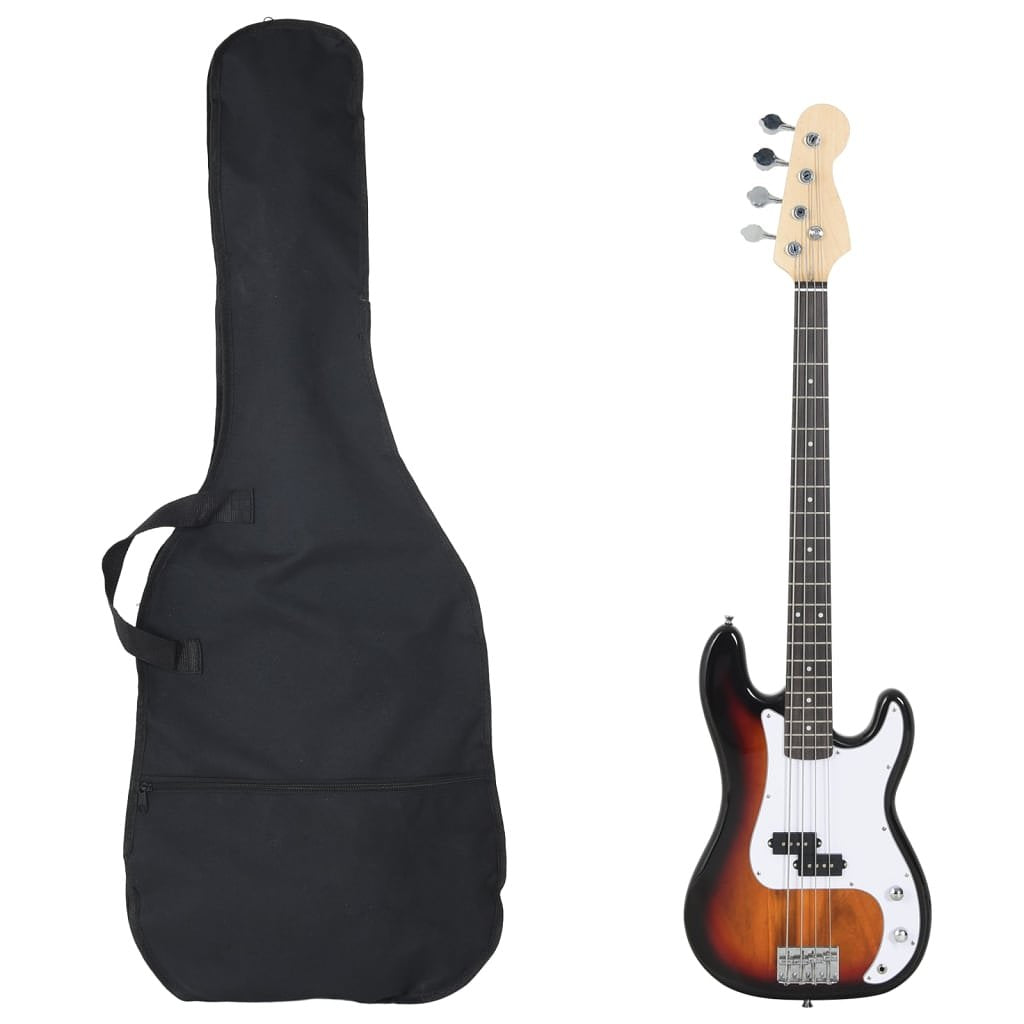 Basgitaar voor beginners elektrisch met tas 4/4 46&#34; bruin wit