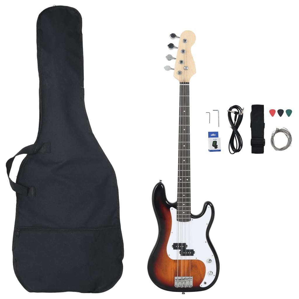 Basgitaar voor beginners elektrisch met tas 4/4 46&#34; bruin wit