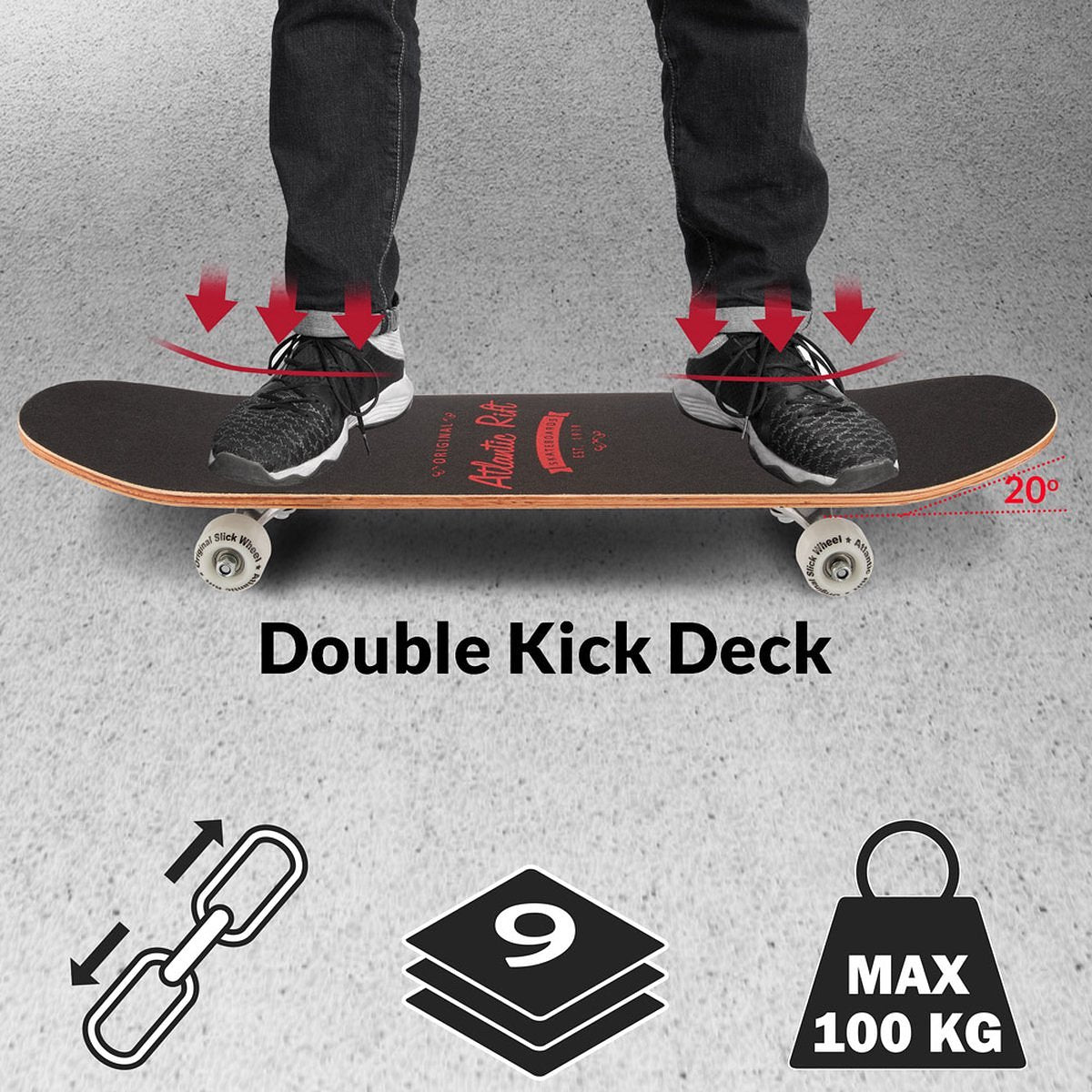 Skateboard Atlantic Rift - ABEC 9 Kogellagers - 80x24cm