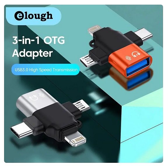 Elough- 3 In 1 - Usb3.0 - Data Reader / Transfer Micro/Type C/Bliksem Converter Voor Usb Disk Mou...