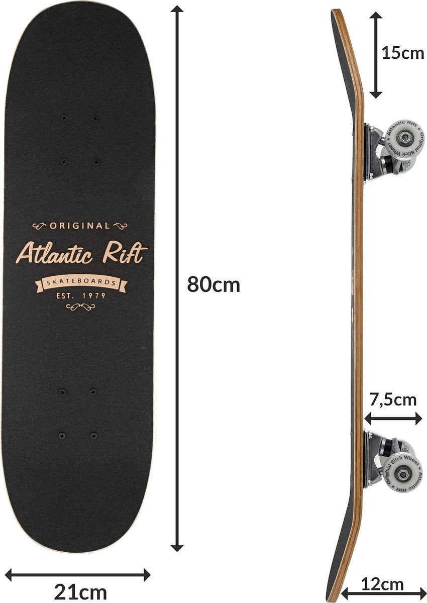 Atlantic Rift Skateboard - ABEC 9 Kogellagers - 80x24cm Houtlook