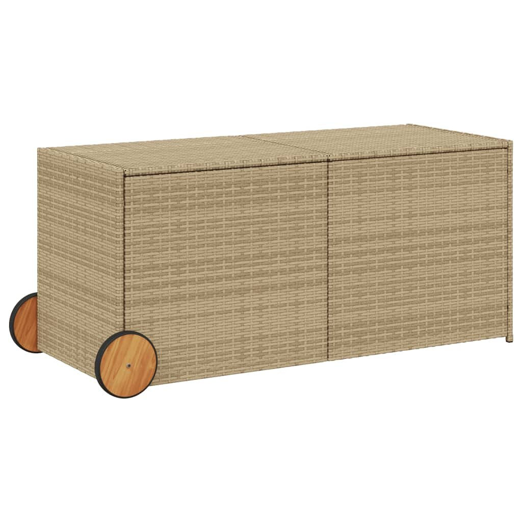 VidaXL Tuinbox met wielen 283 L poly rattan gemengd beige