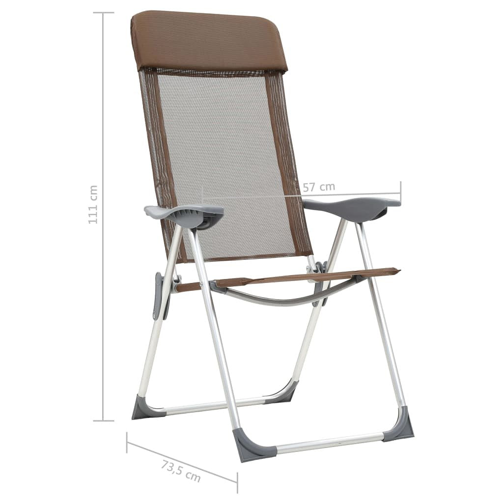 Campingstoelen 2 st inklapbaar aluminium bruin