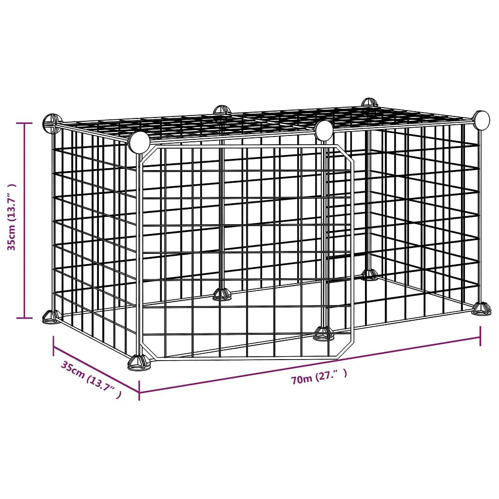 Huisdierenkooi met deur 8 panelen 35x35 cm staal zwart