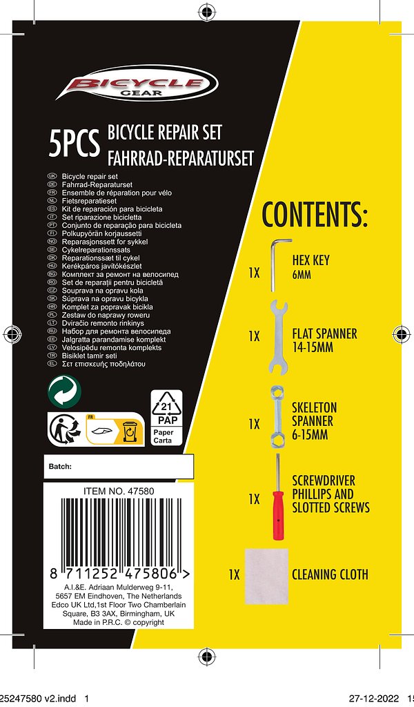 Fiets reparatieset 5-delig: