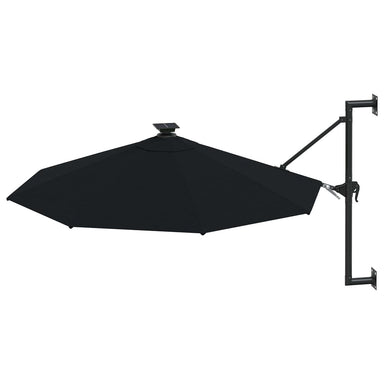 Wandparasol met LED&#39;s en metalen paal 300 cm zwart