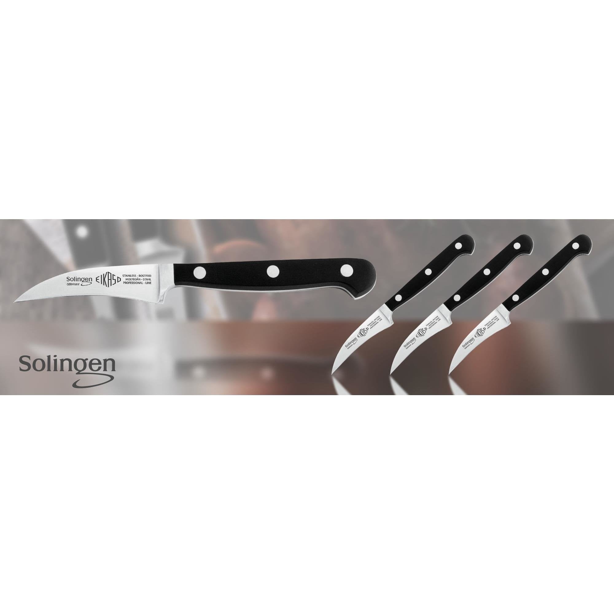 Eikaso Solingen Tourneermes met Krom Lemmet 7 cm - Ergonomisch Gastro Heft - Zwart