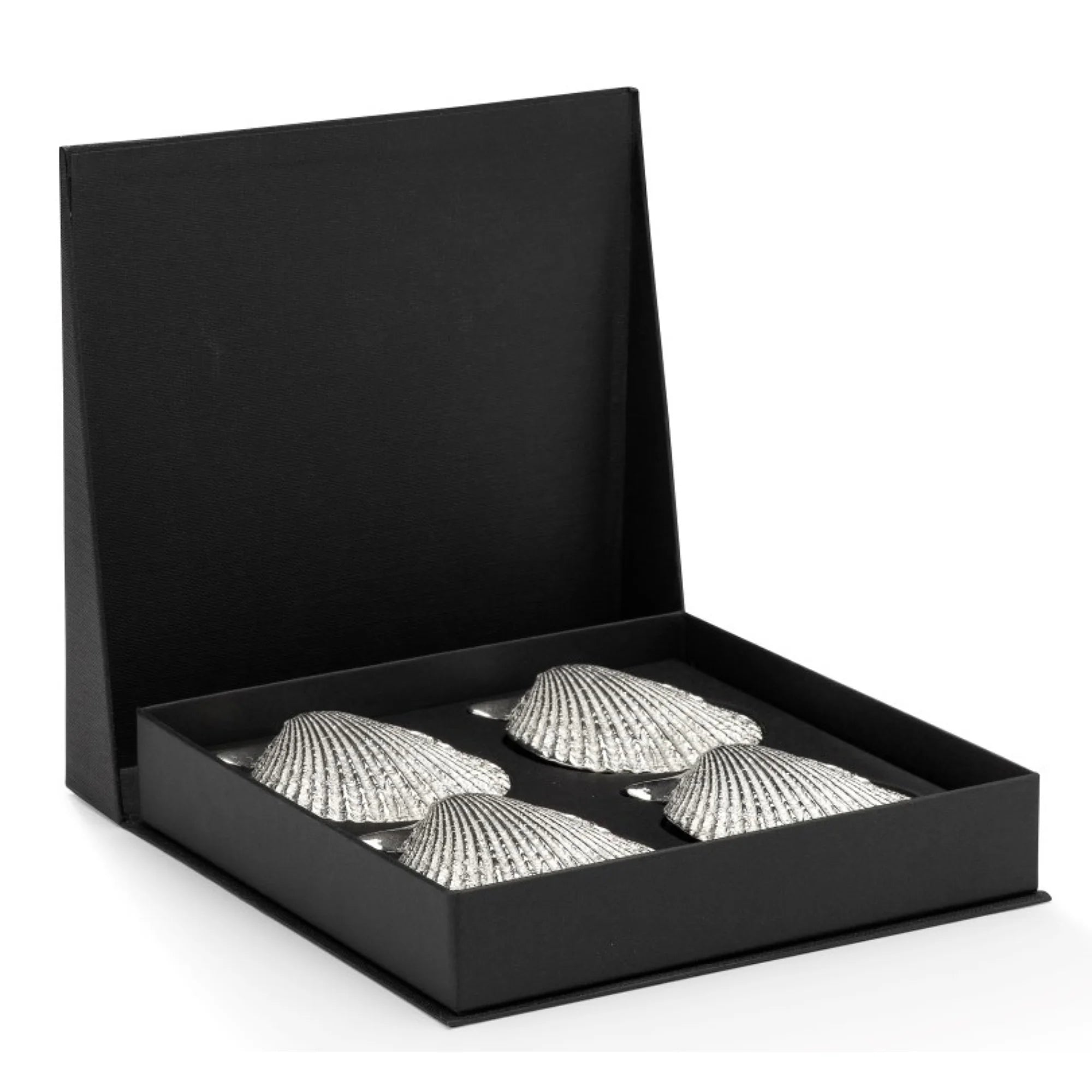 Anovi Luxe Zilvertinnen Amuse Schelpen - Franse Elegantie - Set van 4 in Geschenkverpakking