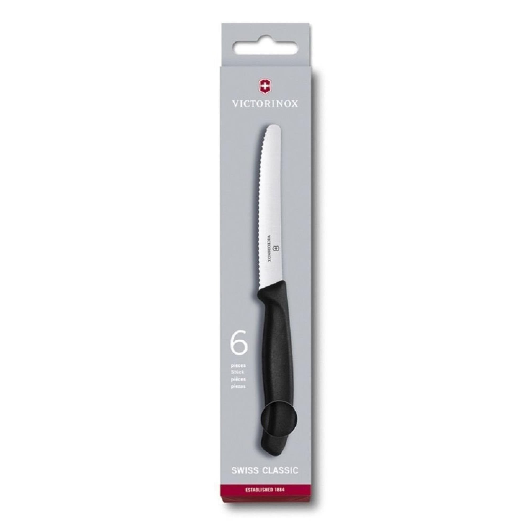 Victorinox Ontbijtmes / Tafelmes met Kartel - RVS - Lemmet 11 cm - Zwart - Krom Heft - 6 Stuks