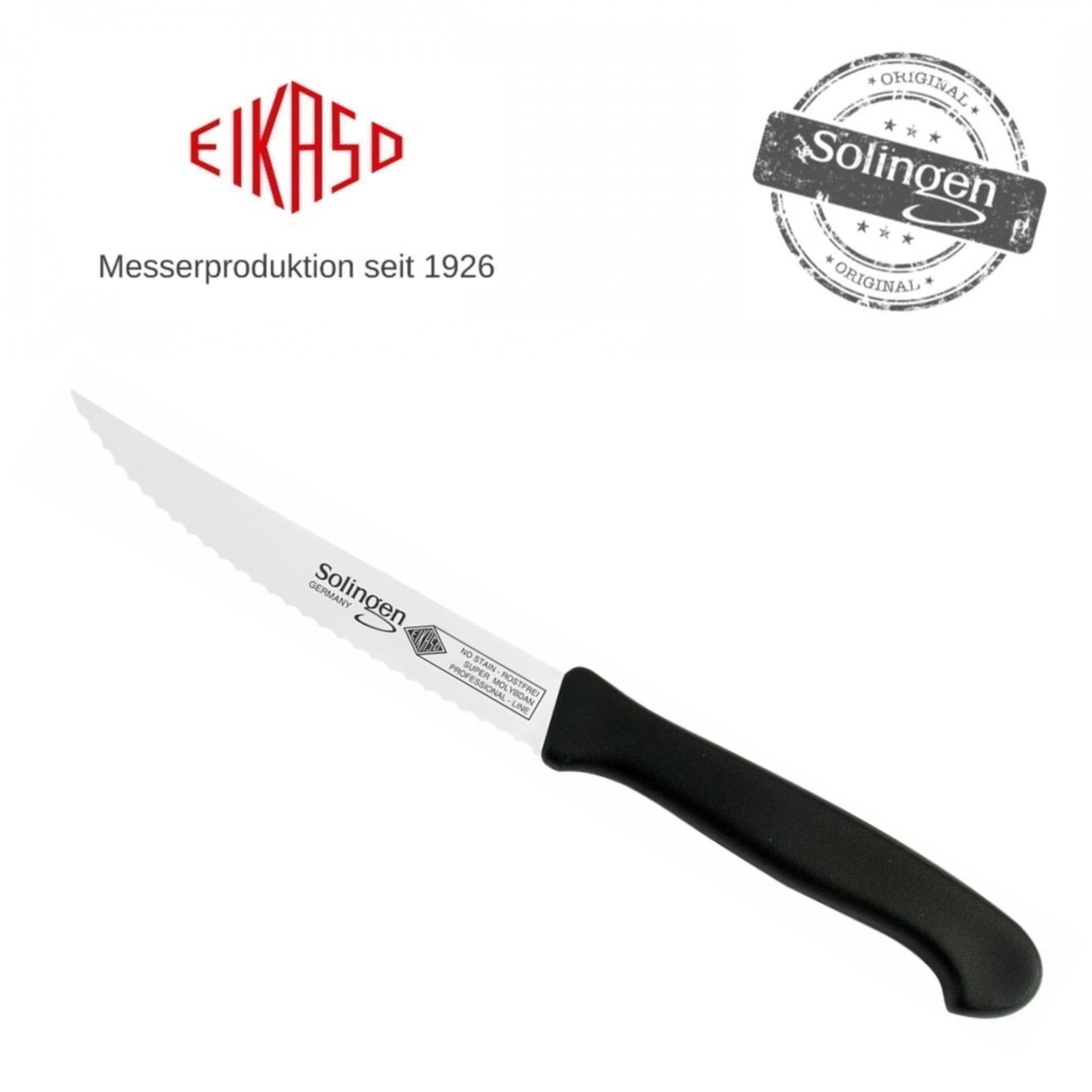 Eikaso Solingen Steakmes - Gegolfd Lemmet 12 cm - Ergonomisch Zwart Heft