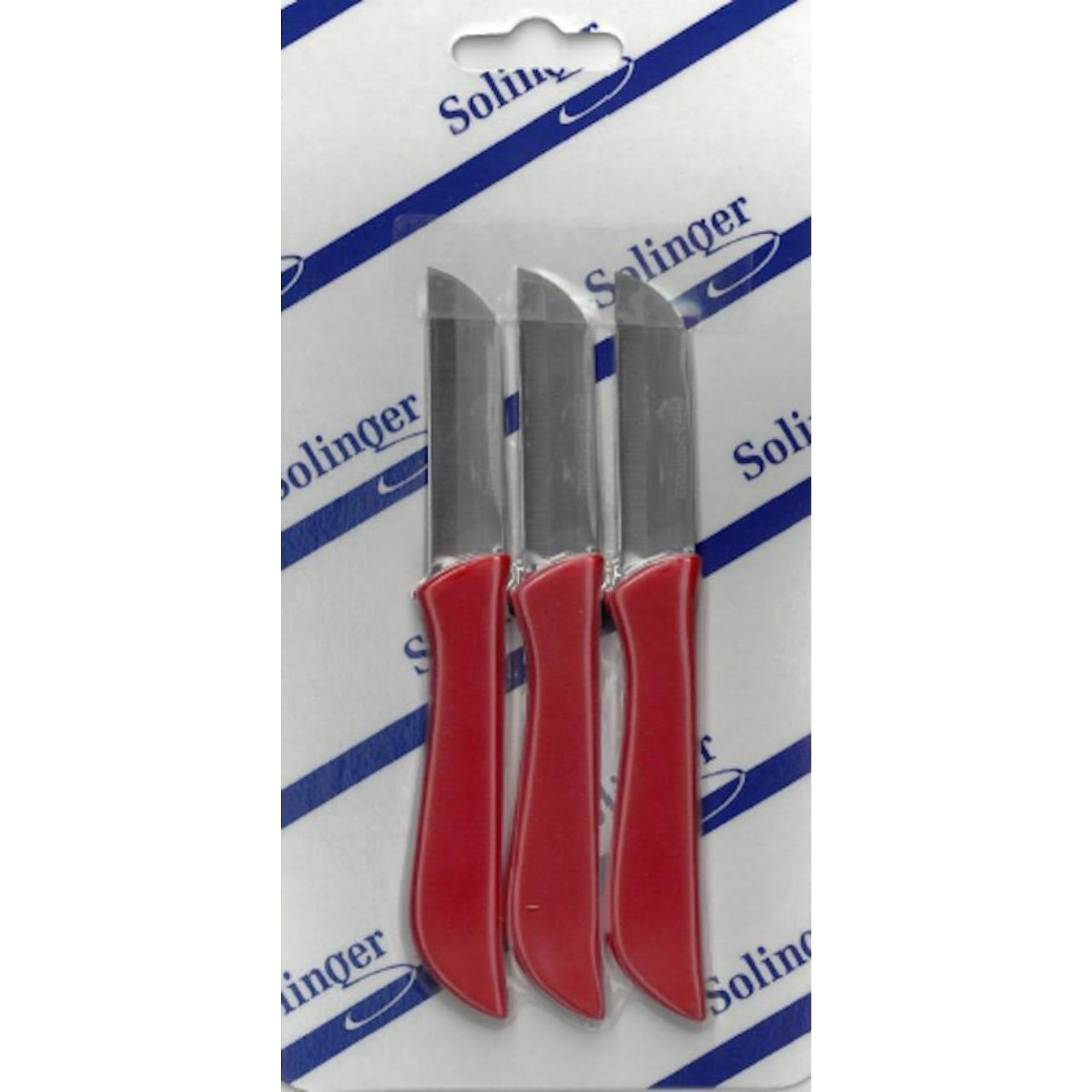 Solingen Schil- en Aardappelmesjes - RVS - 16 cm - Dun Heft - Rood - Set van 3