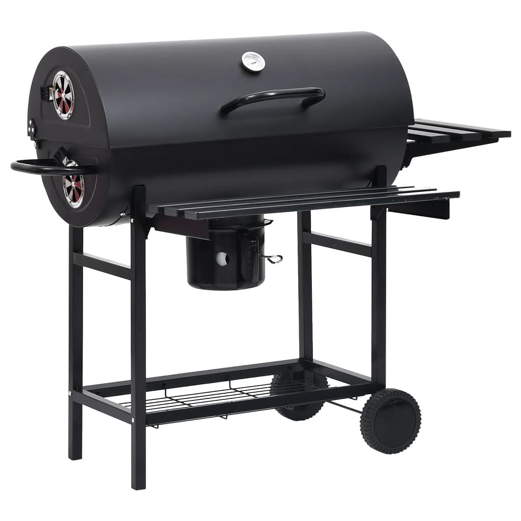 Barbecuevat met wielen en schappen 115x85x95 cm staal zwart